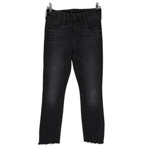 MOTHER The Looker Cropped Jeans Night Hawk Black Mid Rise Raw Hem Denim